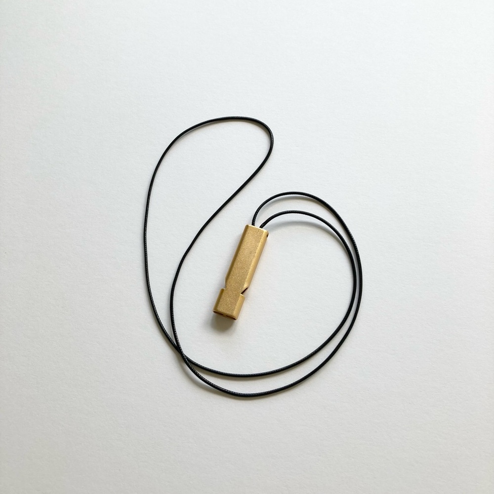 minimalist safety whistle necklace brass gold emergency alert self defense coach - Picture 5 of 8
